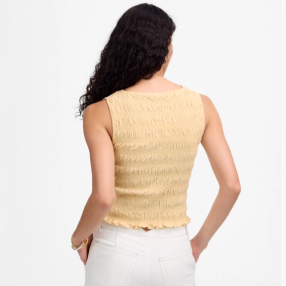 Madewell Smocked Boatneck Linen Blend Tank Top NWT in Pale Chamois Small - Picture 2 of 11